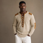 Long Sleeve Henley Lace-Up Placket Cream Beige – Product Photo
