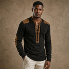 Long Sleeve Henley Lace-Up Placket Obsidian Black – Product Photo
