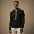 Long Sleeve Henley Lace-Up Placket in Obsidian Black – Tarlano Premium Menswear