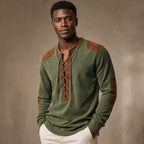 Long Sleeve Henley Lace-Up Placket Pine Green – Product Photo
