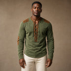 Long Sleeve Henley Lace-Up Placket in Pine Green – Tarlano Premium Menswear