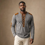 Long Sleeve Henley Lace-Up Placket in Slate Gray – Tarlano Premium Menswear