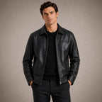 Flight Jacket Zip-Up Leather Loose Fit Black – Product Photo
