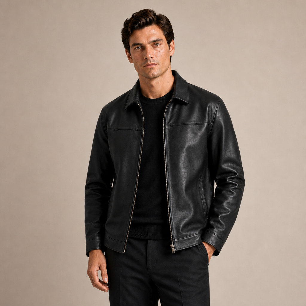 Flight Jacket Zip-Up Leather Loose Fit in Black – Tarlano Premium Menswear