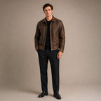 Flight Jacket Zip-Up Leather Loose Fit Brown – Full Look