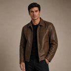 Flight Jacket Zip-Up Leather Loose Fit in Brown – Tarlano Premium Menswear
