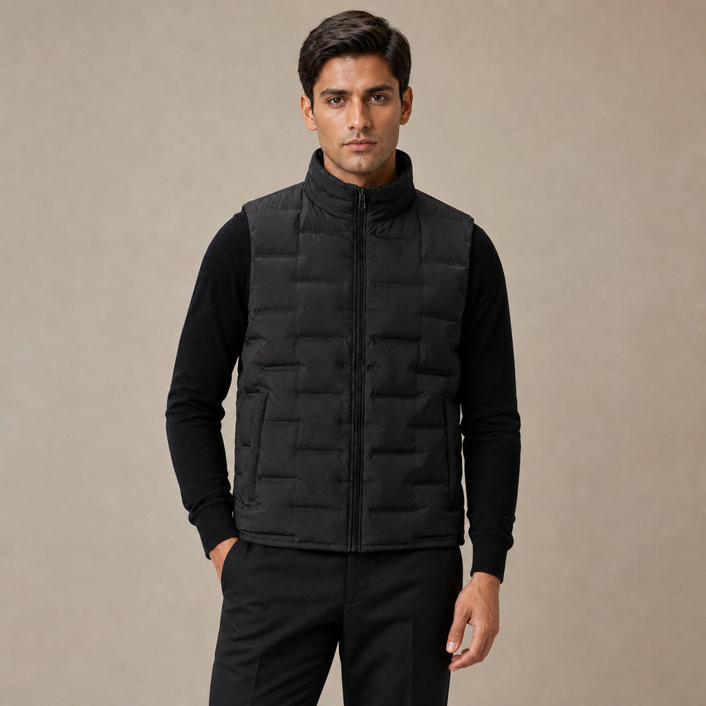 Puffer Vest Stand Collar Lightweight Down Fill in Black – Tarlano Premium Menswear