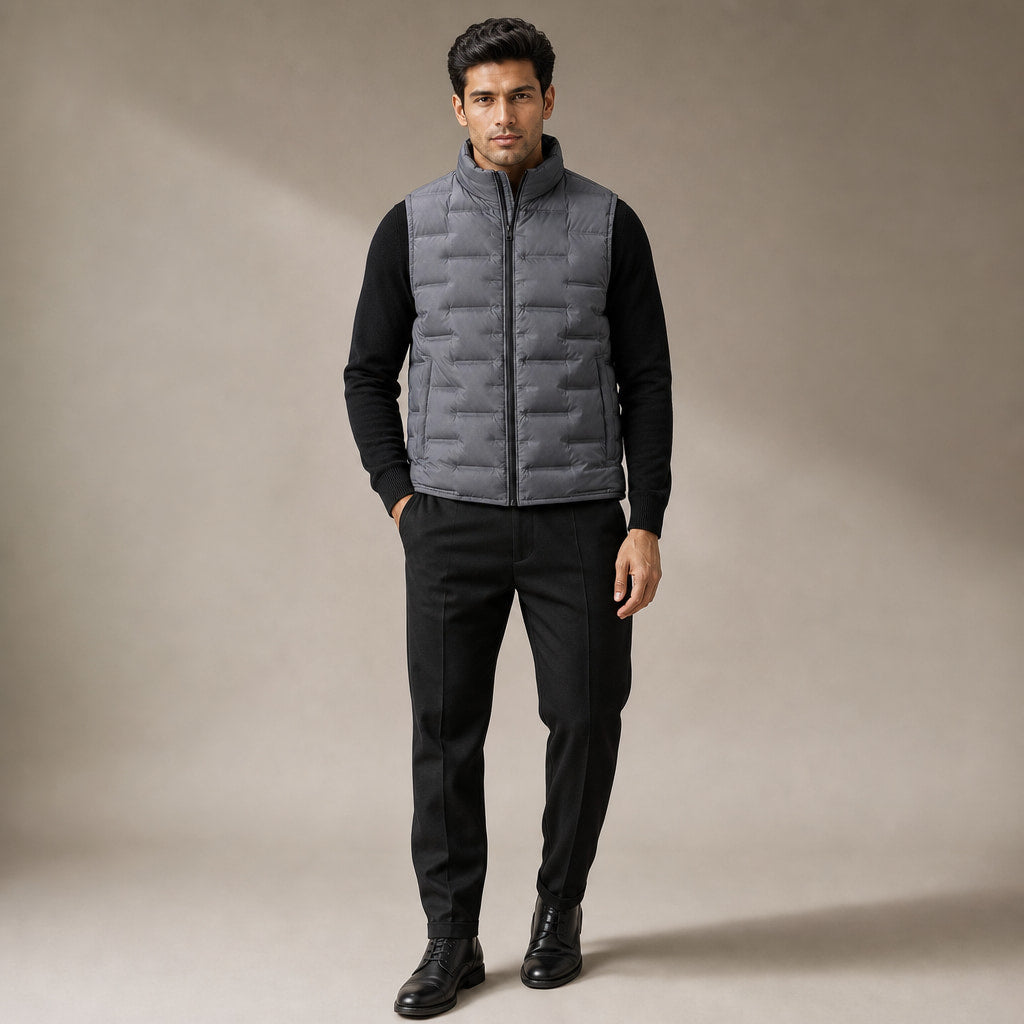 Puffer Vest Stand Collar Lightweight Down Fill Gray – Product Photo