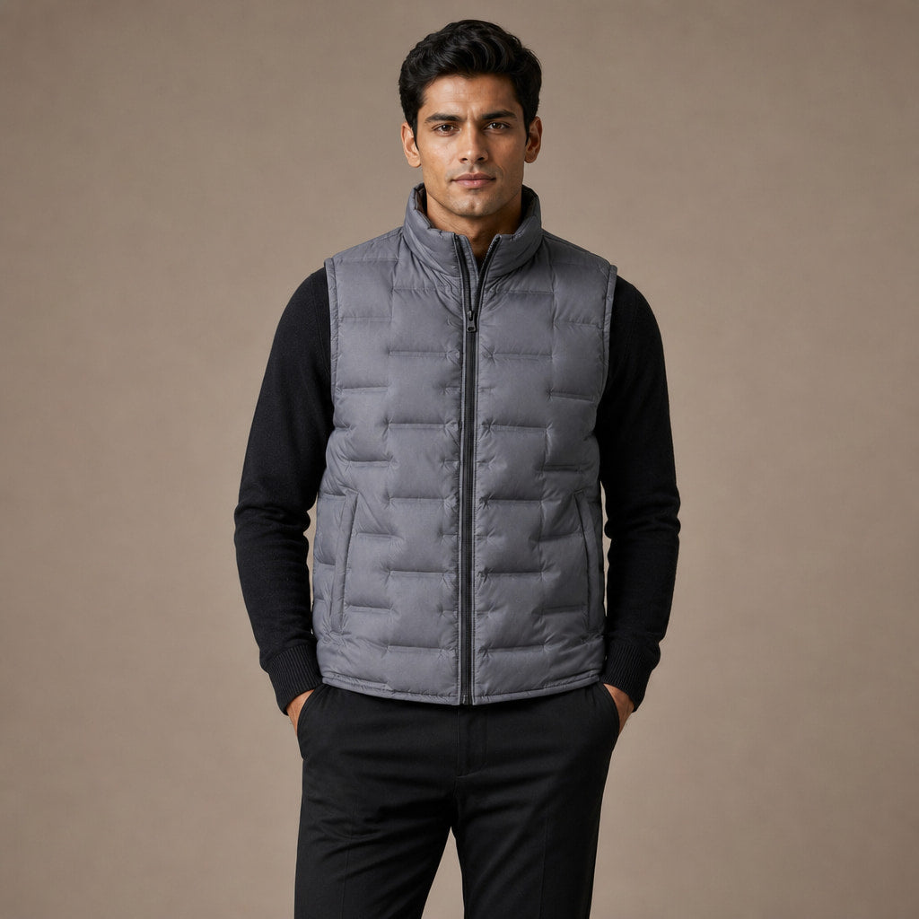 Puffer Vest Stand Collar Lightweight Down Fill in Gray – Tarlano Premium Menswear