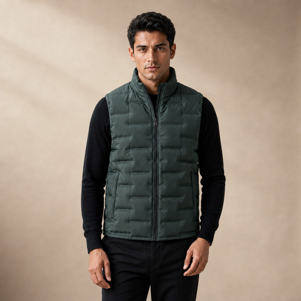Puffer Vest Stand Collar Lightweight Down Fill in Green – Tarlano Premium Menswear