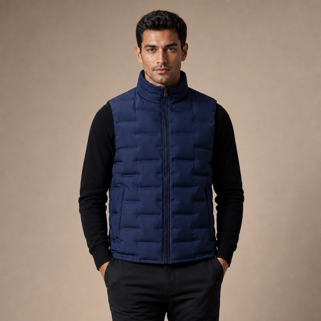 Puffer Vest Stand Collar Lightweight Down Fill in Navy – Tarlano Premium Menswear