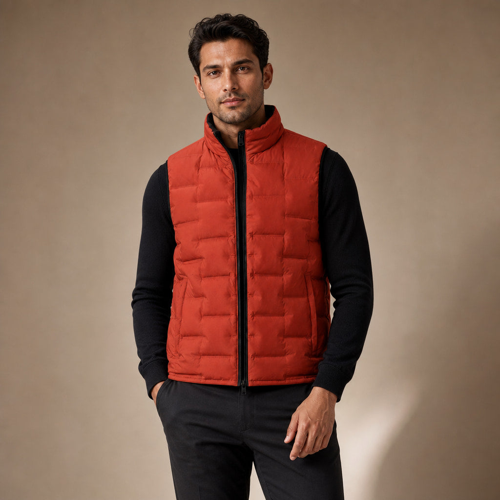 Puffer Vest Stand Collar Lightweight Down Fill Orange – Product Photo