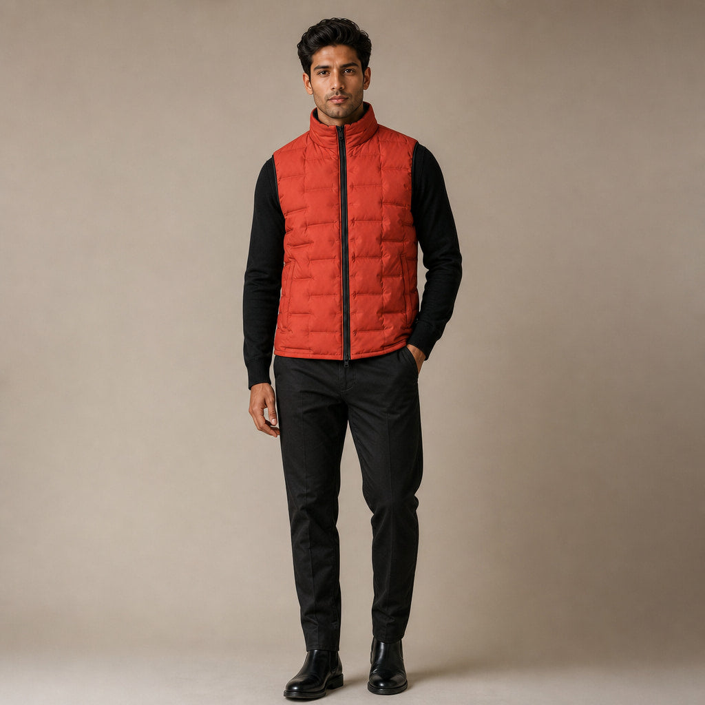 Puffer Vest Stand Collar Lightweight Down Fill in Orange – Tarlano Premium Menswear