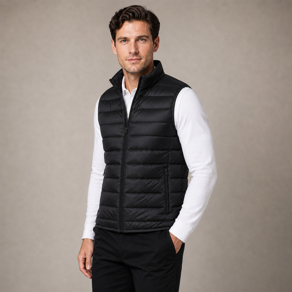 Puffer Vest Ultralight Sleeveless Insulated Black – Side Angle View