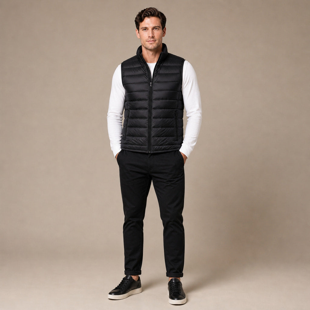 Puffer Vest Ultralight Sleeveless Insulated Black – Full Look