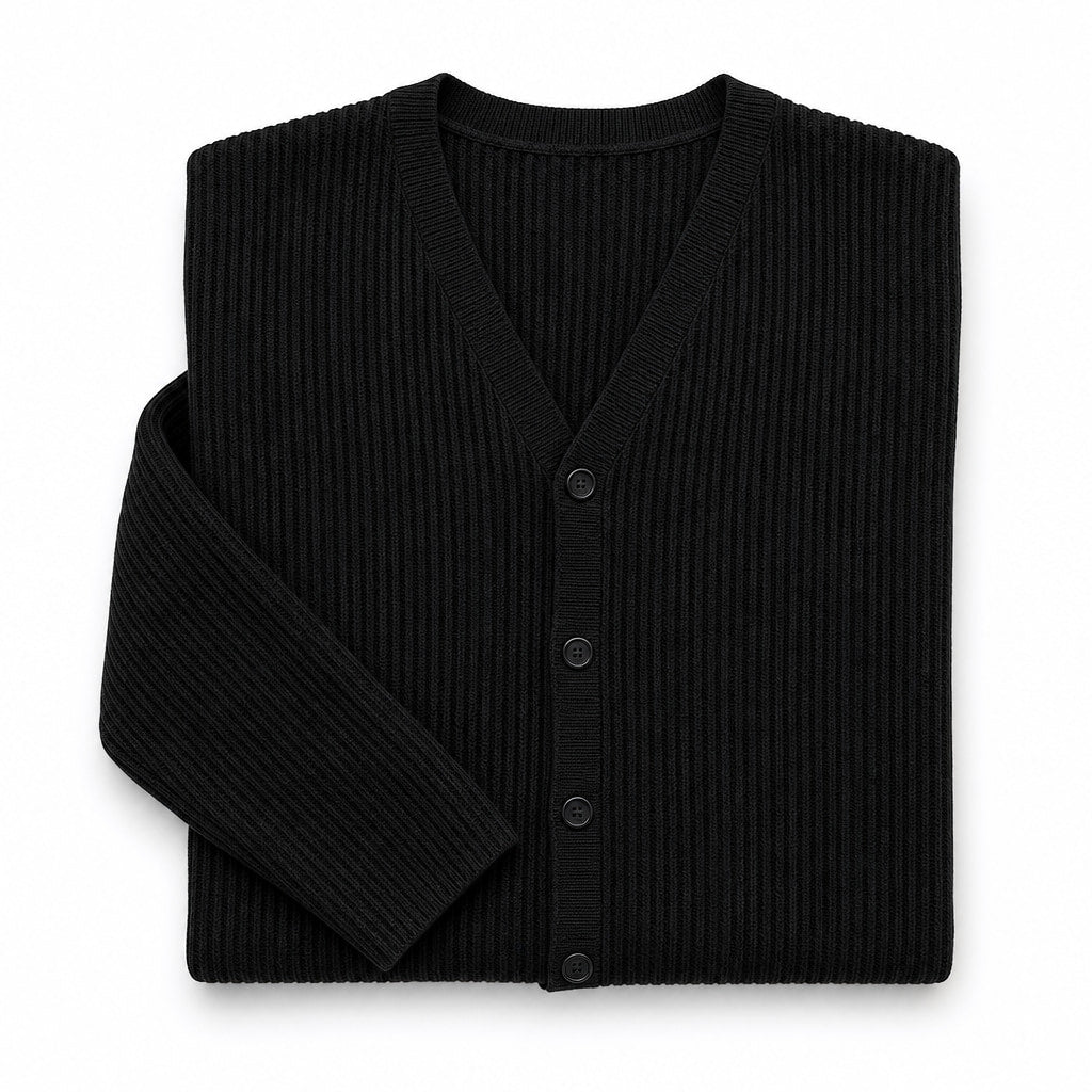 Cardigan Ribbed Knit Slim Fit Black – Product Photo