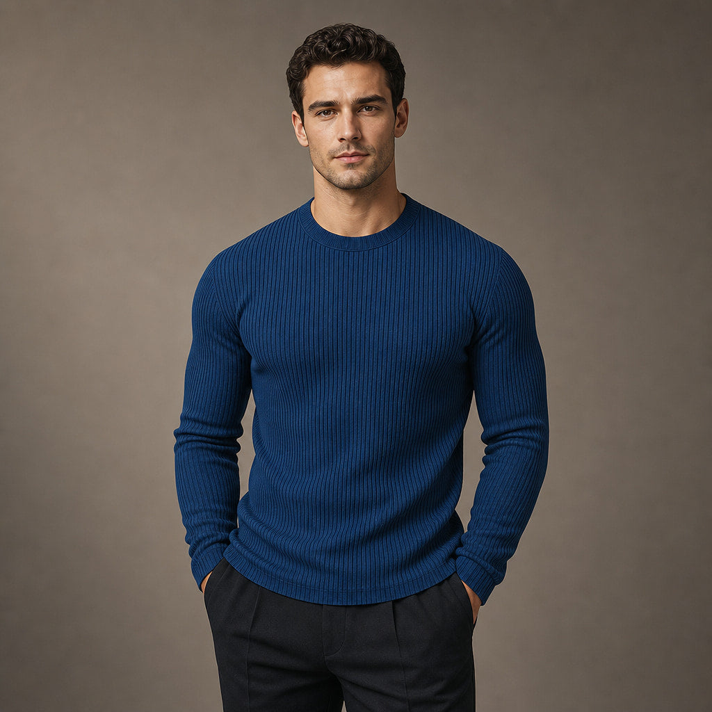 Cardigan Ribbed Knit Slim Fit in Blue – Tarlano Premium Menswear