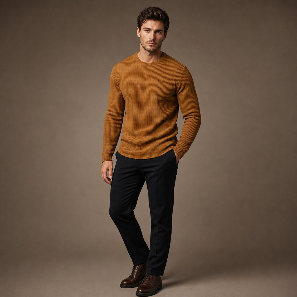 Cardigan Ribbed Knit Slim Fit Brown – Side Angle View