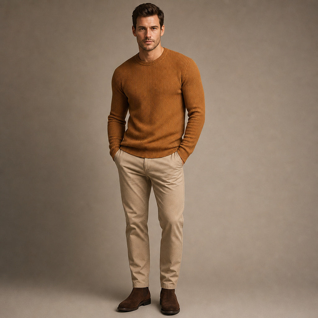 Cardigan Ribbed Knit Slim Fit Brown – Full Look