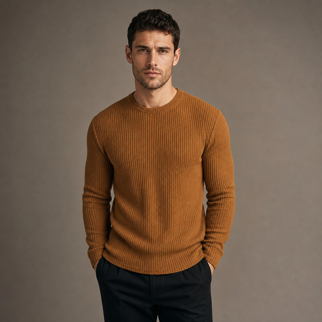 Cardigan Ribbed Knit Slim Fit in Brown – Tarlano Premium Menswear