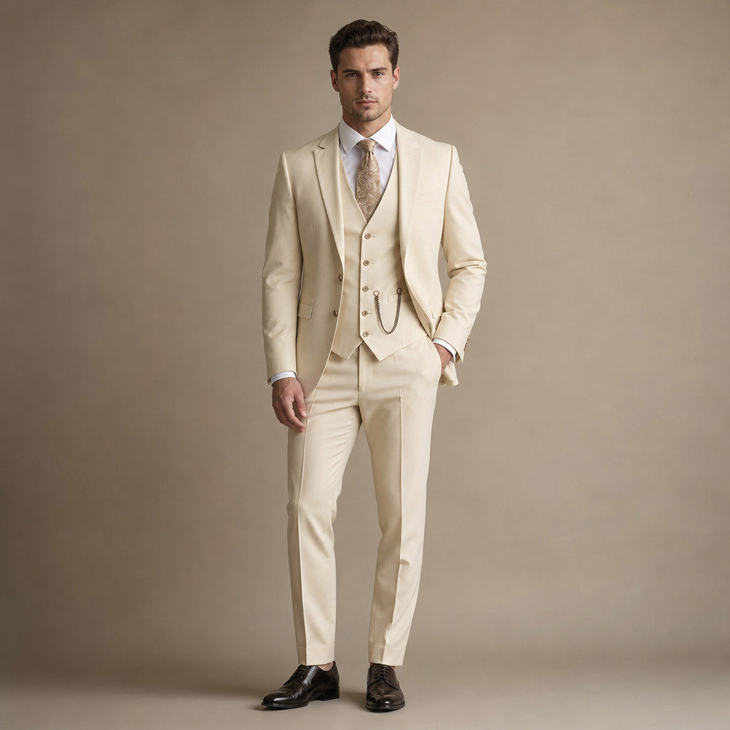 Three Piece Suit Slim Fit in Beige – Tarlano Premium Menswear