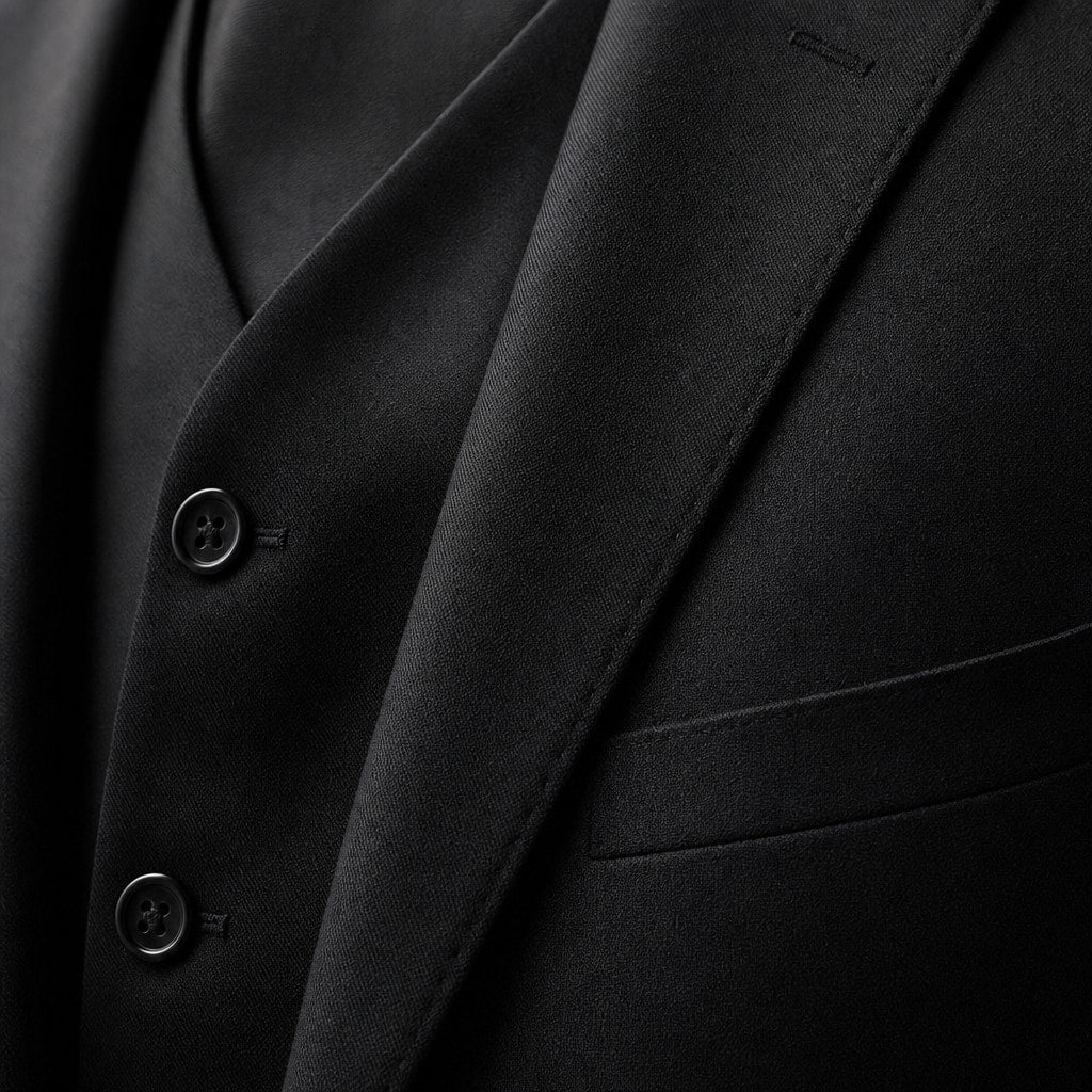 Three Piece Suit Slim Fit Black – Fabric and Detail Close-Up