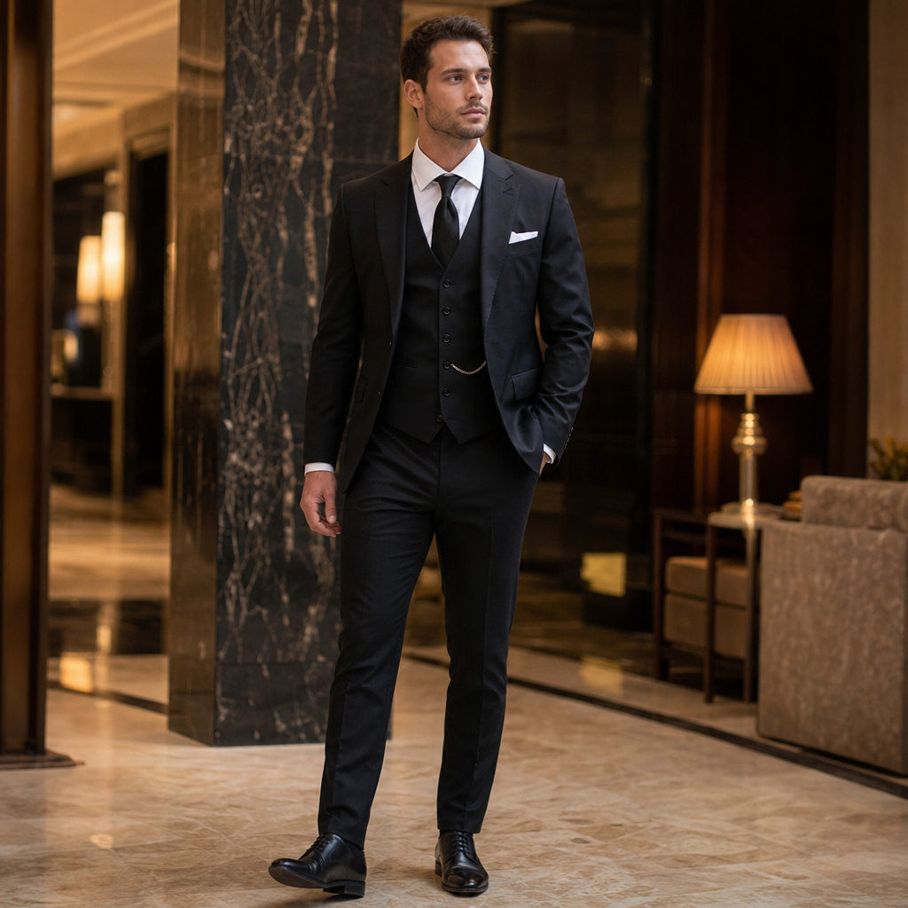 Three Piece Suit Slim Fit Black – Styled Editorial Shot
