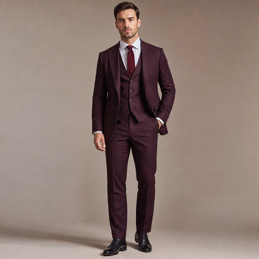 Three Piece Suit Slim Fit in Burgundy Red – Tarlano Premium Menswear