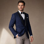 Dress Suit Shawl Collar Navy Blue / Navy – Side Angle View