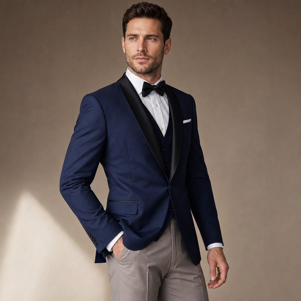Dress Suit Shawl Collar Navy Blue / Navy – Side Angle View
