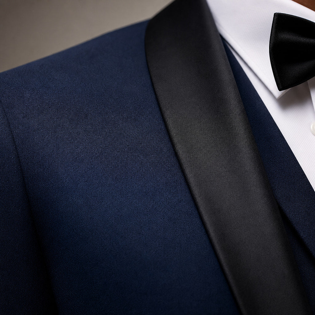 Dress Suit Shawl Collar Navy Blue / Navy – Fabric and Detail Close-Up