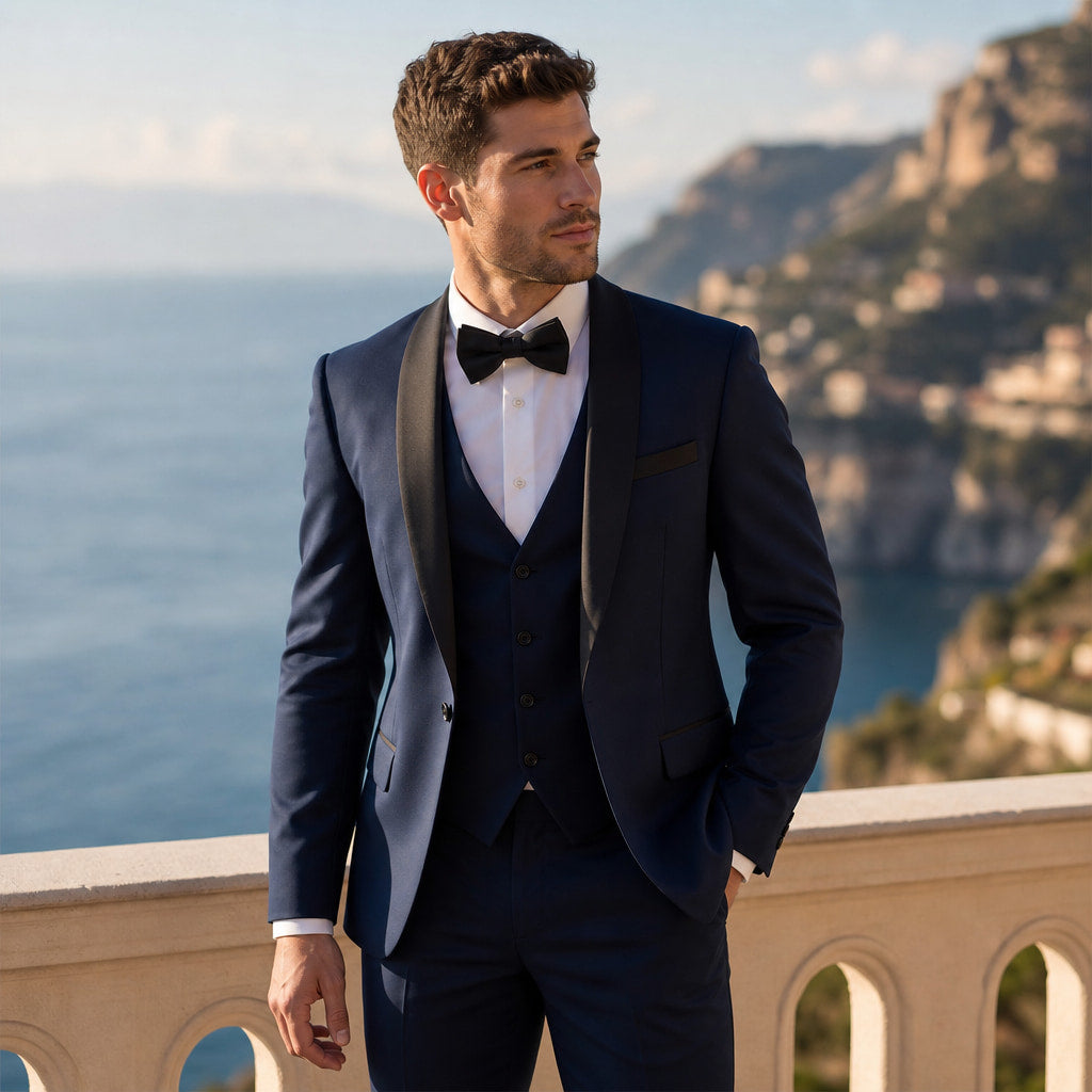 Dress Suit Shawl Collar Navy Blue / Navy – Styled Editorial Shot