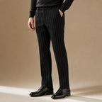 Dress Pants Pinstripe Straight Fit Black – Side Angle View