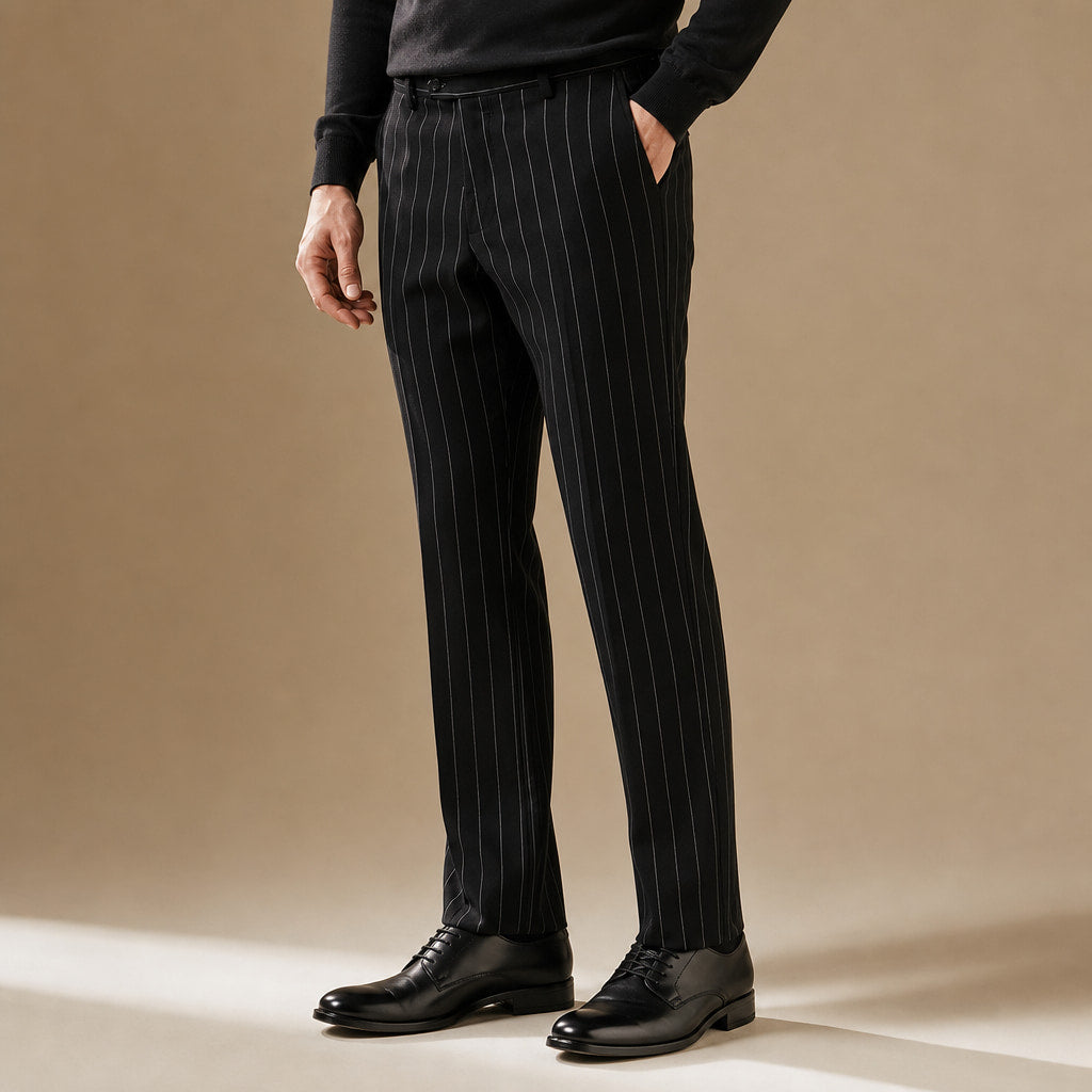 Dress Pants Pinstripe Straight Fit Black – Side Angle View