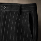 Dress Pants Pinstripe Straight Fit Black – Fabric and Detail Close-Up
