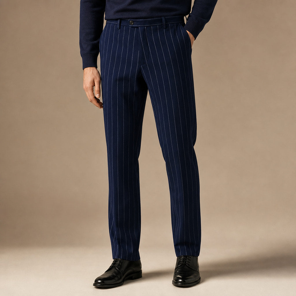 Dress Pants Pinstripe Straight Fit Navy – Product Photo