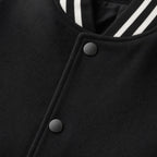 Bomber Jackets Varsity Wool Blend PU Leather Sleeves Black – Fabric and Detail Close-Up