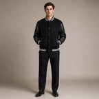 Bomber Jackets Varsity Wool Blend PU Leather Sleeves Black – Full Look