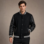 Bomber Jackets Varsity Wool Blend PU Leather Sleeves in Black – Tarlano Premium Menswear
