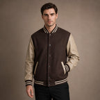 Bomber Jackets Varsity Wool Blend PU Leather Sleeves in Brown – Tarlano Premium Menswear