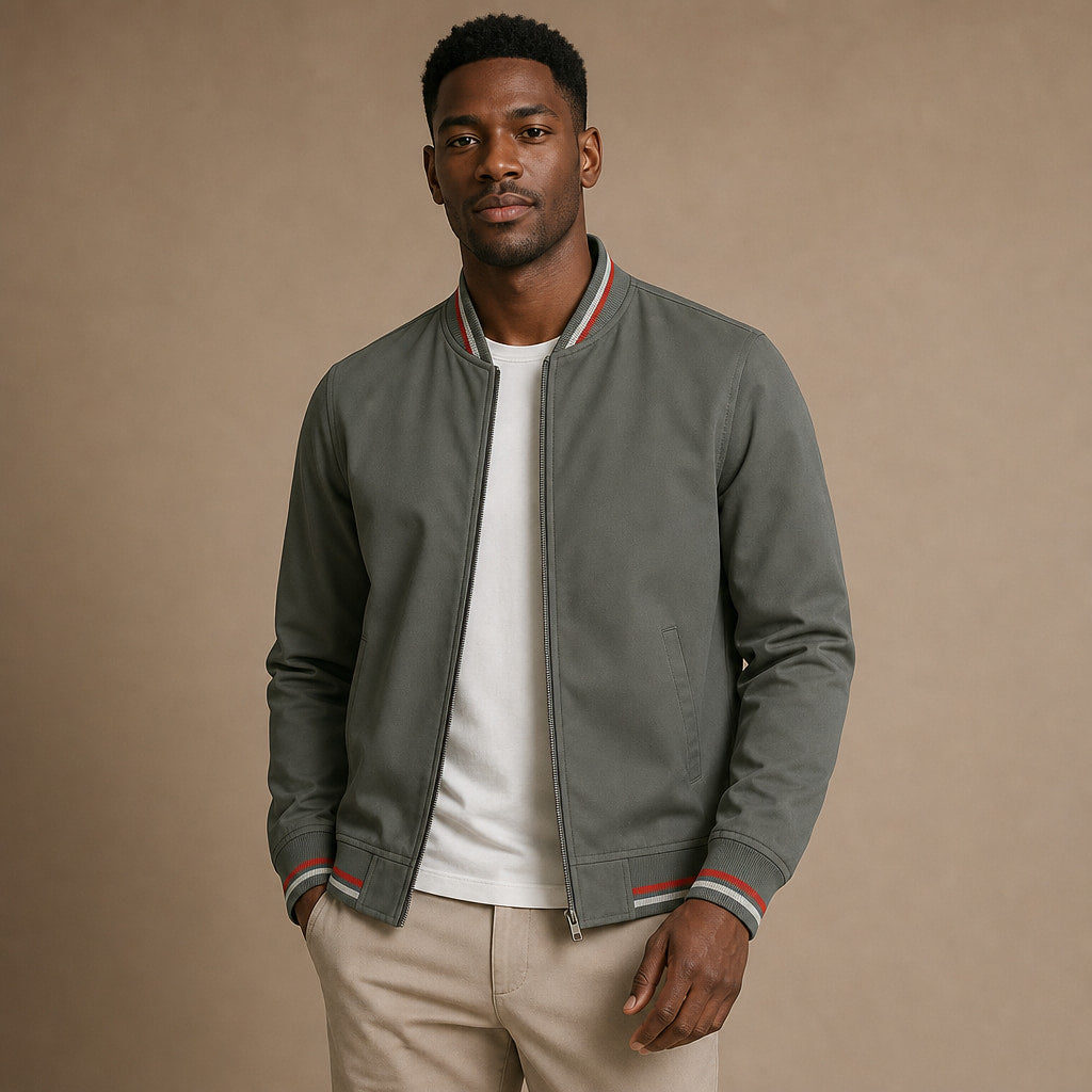 Zip-Up Jacket Cotton Blend Stripe Detail Gray – Product Photo