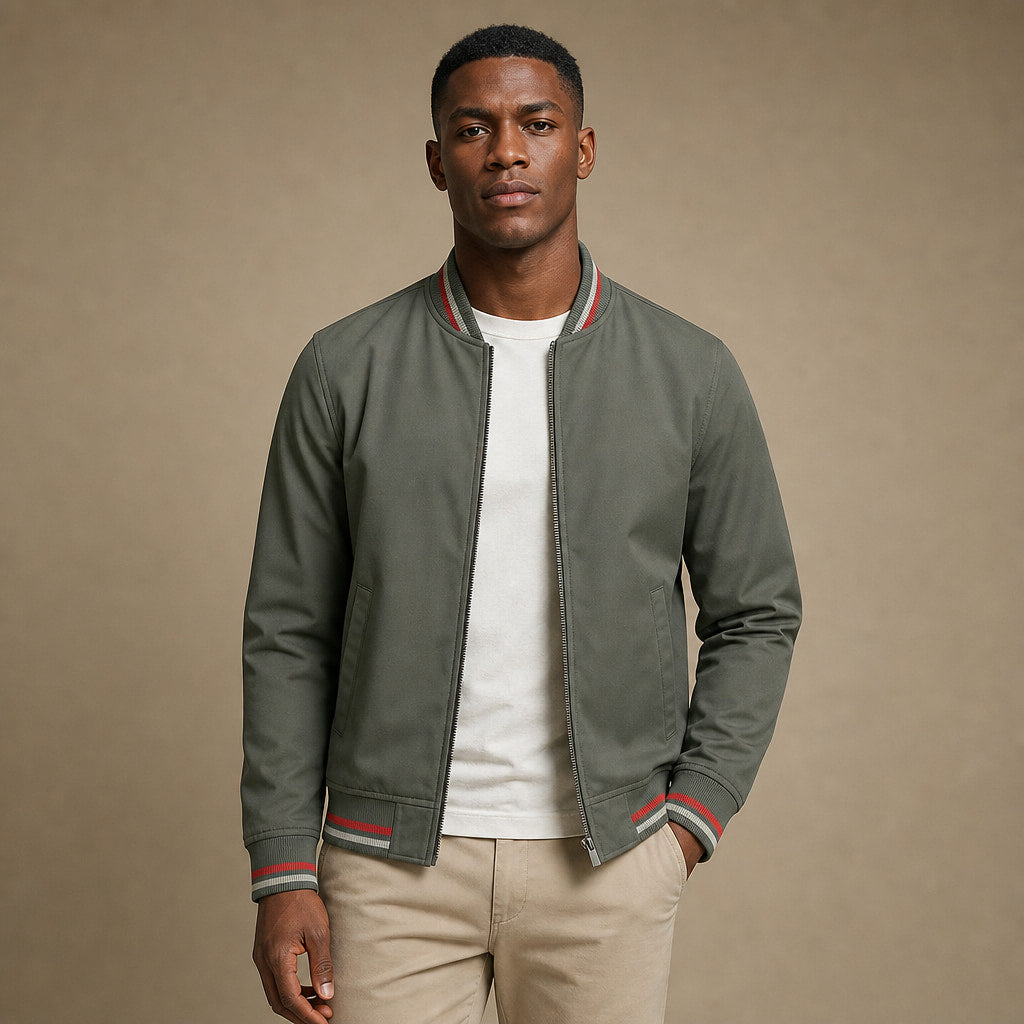 Zip-Up Jacket Cotton Blend Stripe Detail in Gray – Tarlano Premium Menswear