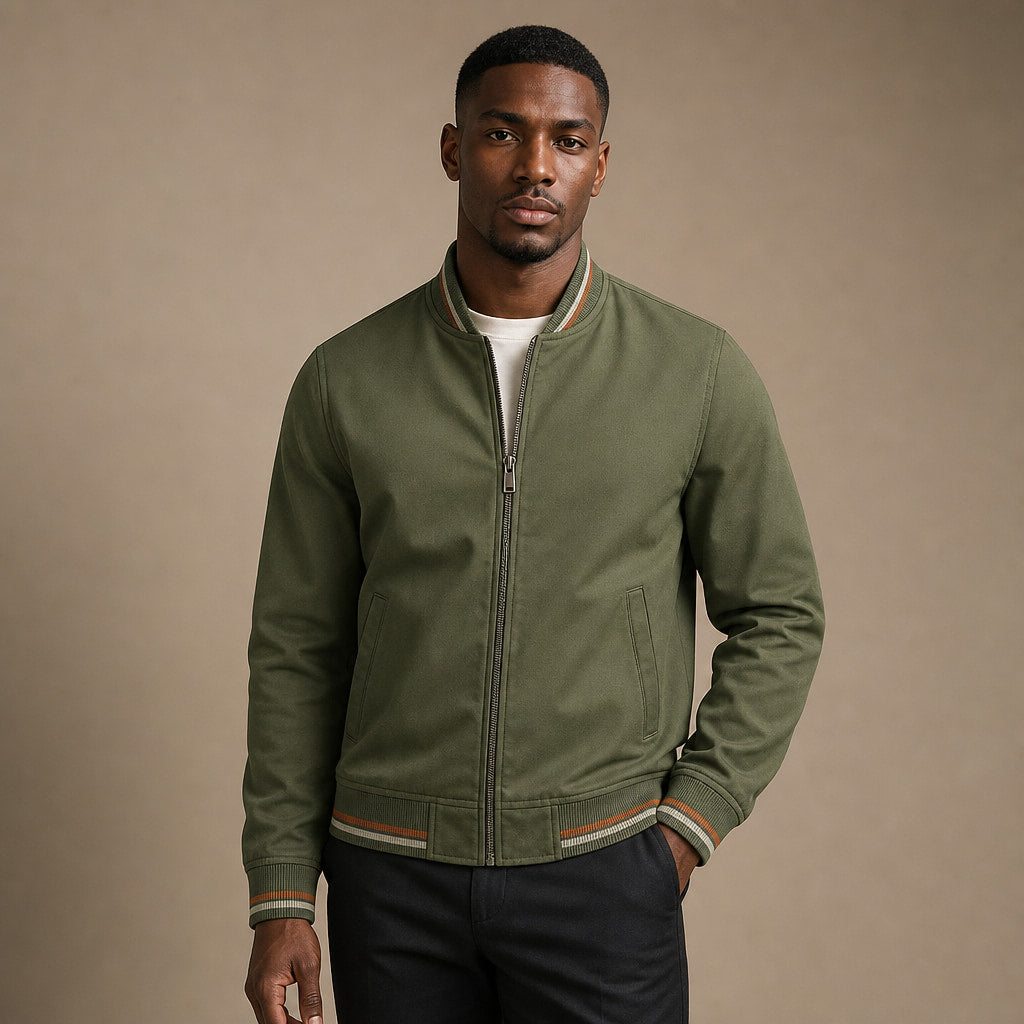 Zip-Up Jacket Cotton Blend Stripe Detail in Green – Tarlano Premium Menswear