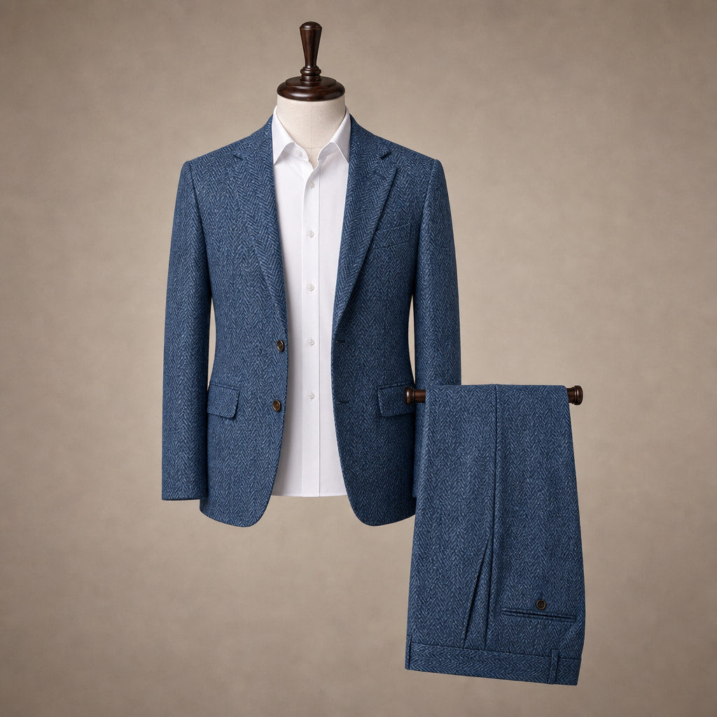 Three Piece Suit Herringbone Slim Fit Blue – Product Photo