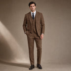 Three Piece Suit Herringbone Slim Fit in Brown – Tarlano Premium Menswear