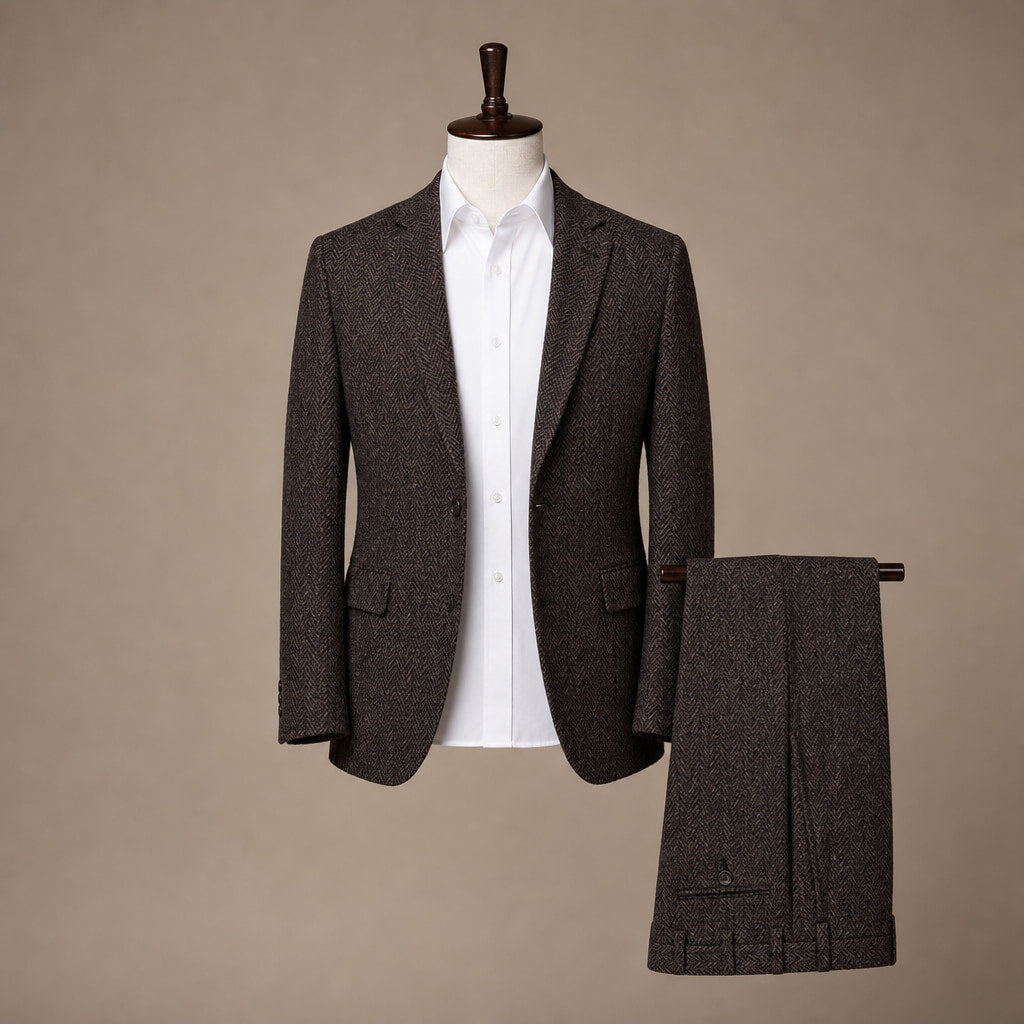 Three Piece Suit Herringbone Slim Fit Coffee – Product Photo