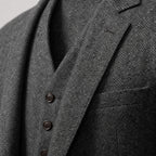 Three Piece Suit Herringbone Slim Fit Dark Grey – Fabric and Detail Close-Up