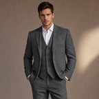 Three Piece Suit Herringbone Slim Fit Dark Grey – Full Look