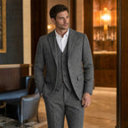Three Piece Suit Herringbone Slim Fit Dark Grey – Styled Editorial Shot