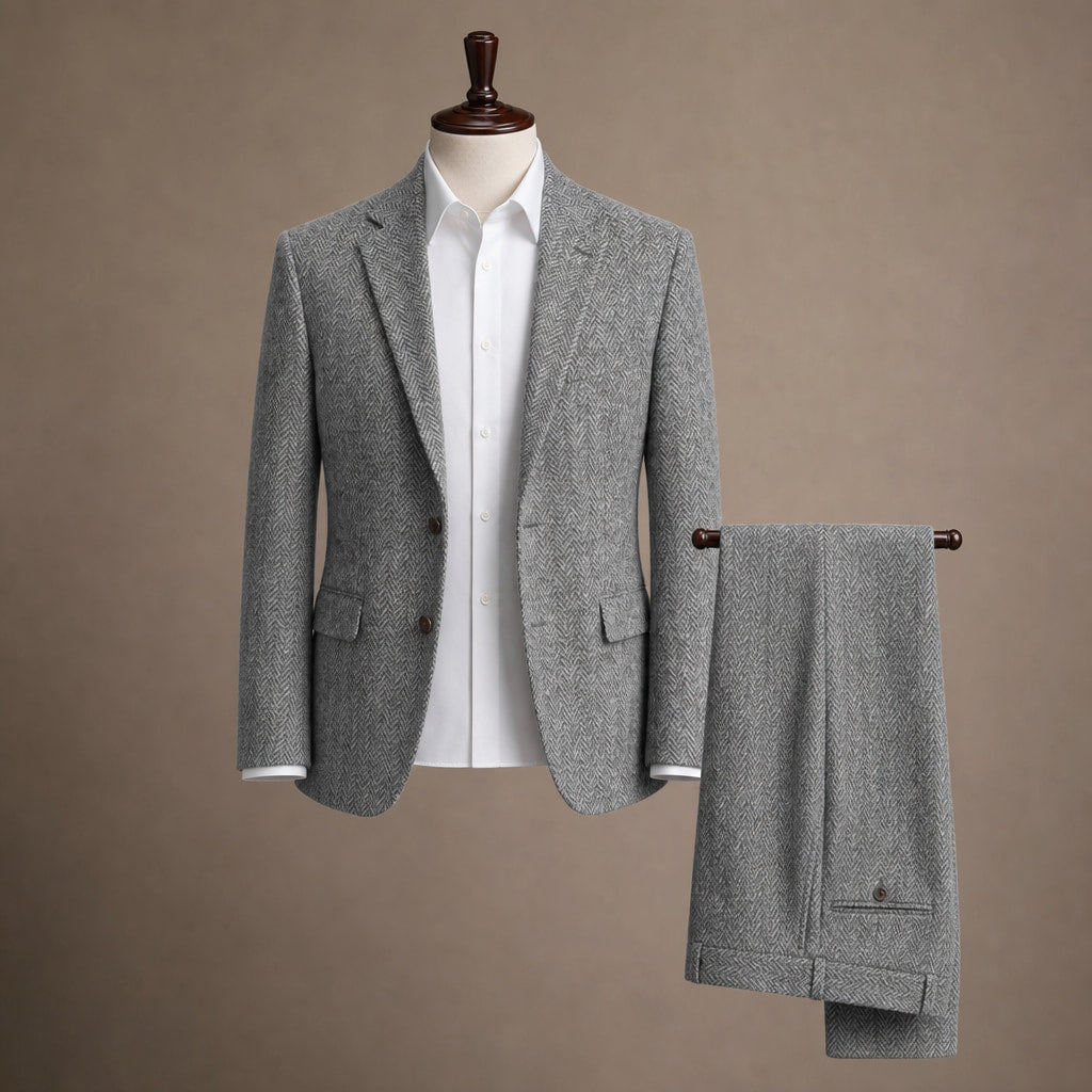 Three Piece Suit Herringbone Slim Fit Grey – Product Photo